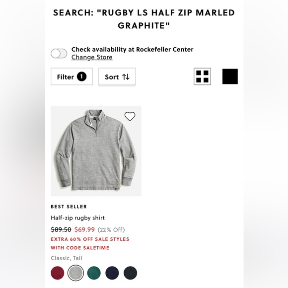 J. CREW best seller Half-zip rugby shirt marled gray size L - Picture 2 of 11